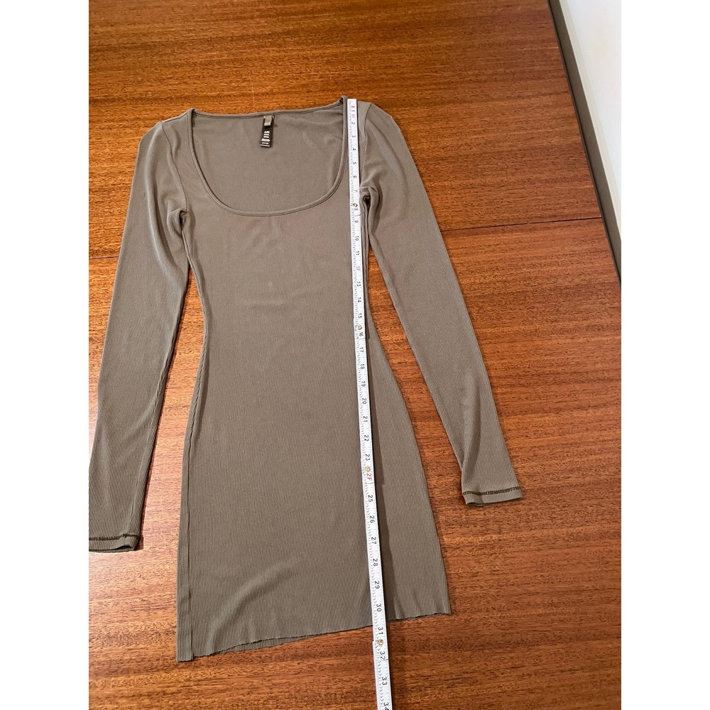 SKIMS Soft Lounge Ribbed Long Sleeve Bodycon Mini Dress Taupe Brown Women Size S - Picture 8 of 13